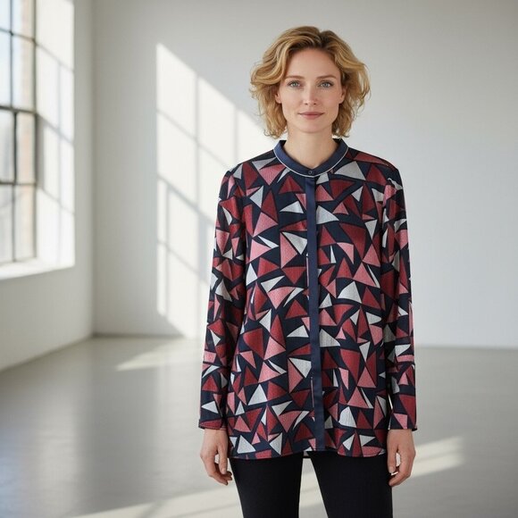 Lafayette 148 New York Desra Burnout Geometric Tunic Top Size XXL - Picture 2 of 8